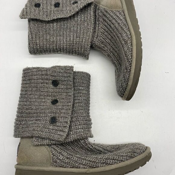 UGG Cardy Grey Sweater Boots Women’s Size 8 Cardy Gray Rolled Cuffed Knit Boots - Picture 2 of 7